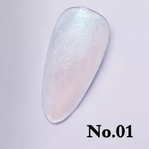 Close-up of No.01 shimmer nail top coat with holographic sparkle finish