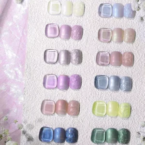 Soft lighting showcasing Shell Gel Polish texture on a fabric display board