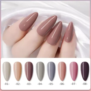 Smoky rose gel polish bottle with muted pink tone and soft matte finish