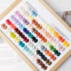 Solid cream gel polish color palette featuring 60 vibrant salon shades