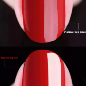 Comparison between Normal Top Coat and Tempered Top Coat under red nail polish