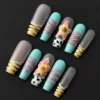 Tropical Jungle Press-On Nails featuring cow print and pastel floral charms