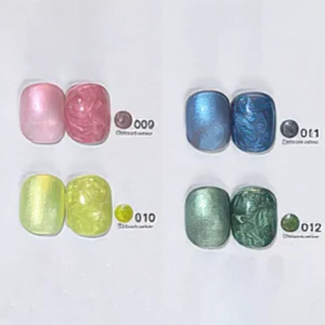 Macro view of vivid pink, blue, yellow, and green Shell Thread Gel Polish shades