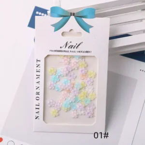 Nail art flower embellishment pack labeled 01#, pastel resin finish