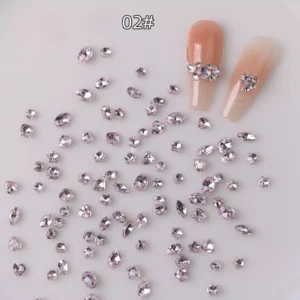 Soft pink star and oval rhinestones used on gradient nude nails – labeled 02#