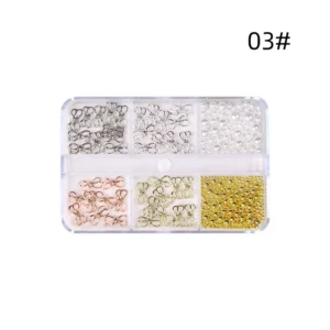 03# Transparent resin bow nail charms with pearls and gold studs