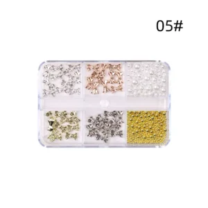 05# Pointed-end alloy bow nail studs with pearls and sparkle beads