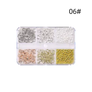 06# Textured edge alloy bow nail charms with glossy pearls and studs