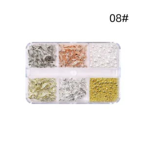 08# Ribbon-tail bow nail charms with pearls and steel caviar beads