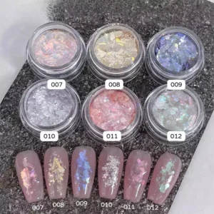 Aurora chrome opal flakes in 12 unique iridescent nail art colors