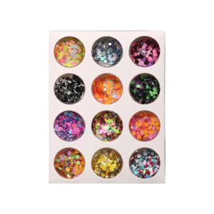 12-color neon glitter nail art kit with round confetti flakes