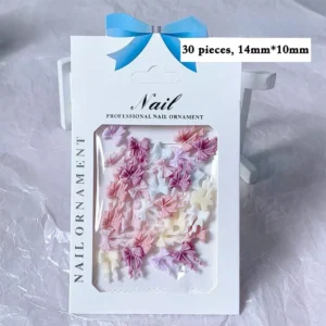 Retail package of pastel bow nail charms – 30 pieces, 14mm x 10mm