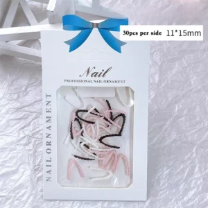 Full boxed set of white, pink, and black French lace nail charms in 11x15mm size