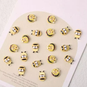 Cute yellow bee and round bee cartoon resin nail charms – animal nail art set