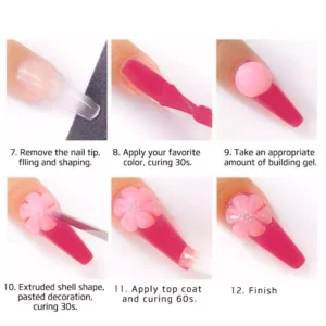 3D flower nail sculpting process using solid UV building gel