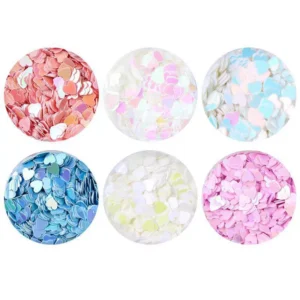 6 pastel glitter heart colors for DIY nail decoration