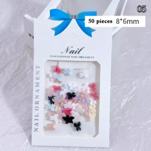 Soft resin pastel bows in 8x6mm, 3D finish, 50-piece pack for nail DIY
