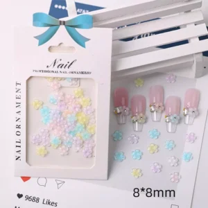 Packaging view of pastel flower resin nail embellishments set