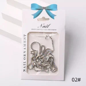 Silver AB rhinestone nail art chain with iridescent sparkle