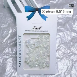 Semi-transparent resin flower nail charms in opal white – 9.5×9mm