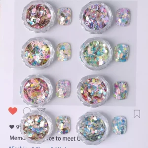 Assorted holographic nail glitter with aurora shine and nail tips