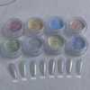 Aurora Opal Nail Glitter - Chrome Crystal Sparkle Dust 20 Aurora Opal Nail Glitter powders in 8 shimmering pastel chrome shades with swatch tips displayed