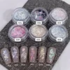 Aurora Opal Nail Sequins - Chrome Iridescent Nail Sparkle 10 Aurora opal nail sequins in six chrome pastel shades with nail swatches