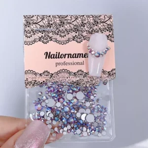 Flatback nail crystals in aurora purple with mixed sizes and high shine