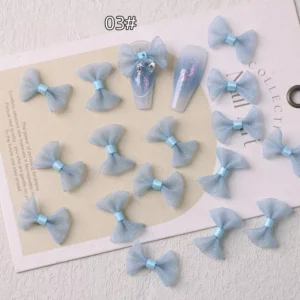 Light blue pastel mesh bows for soft nail art decoration