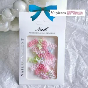 Ballet lace-up nail charms packaged in white box, labeled 30pcs