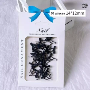 Black bow ribbon nail charms in a professional package with 30 pieces