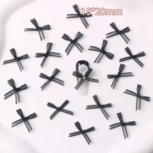Black lace nail bows with matte finish and 3D floral nail tip