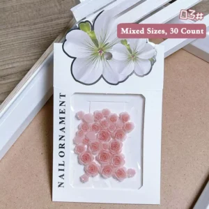3D rose nail decorations in romantic pink tones – mixed size nail art set