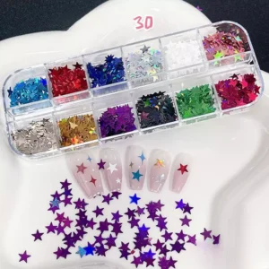 Star glitter sequins in bright metallic colors and large-size cuts for statement nails