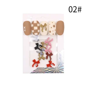 Variant 02 – Multicolor bow nail charms with faux pearls in retail pack