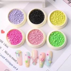 Colorful bubble nail beads with pastel nail art – 6 shades including purple and neon green