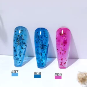 Studio lighting close-up of floral builder gel colors in blue and pink
