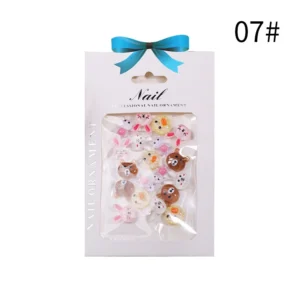 3D bunny and bear face nail charms with donut details