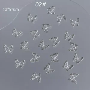 Classic silver zircon butterfly nail charms displayed in loose layout (style 02#)