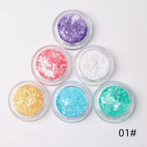Star-shaped macaron glitter sequins in six colors labeled 01#