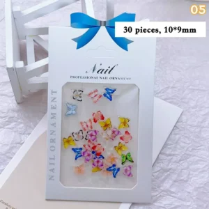 Vibrant cartoon-style butterfly charms in yellow, blue, and pink resin