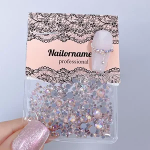 Aurora champagne nail crystals with high reflectivity and foil base
