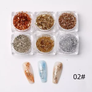 Gold Nail Foil Decorations in warm champagne and silver tones from 02# set