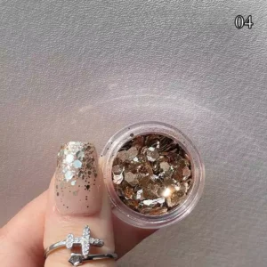 Hexagon-shaped champagne gold glitter flakes for nail art