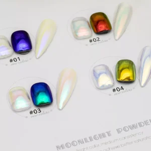 Zoomed shot of Moonlight Chrome Powder with gold and blue shades in focus