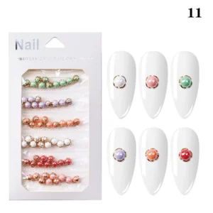 Multicolor pearl nail charms with vintage gold crown frames