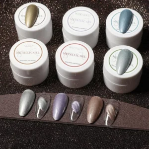 Metallic Painting Gel color set with labeled jars and swatched tips