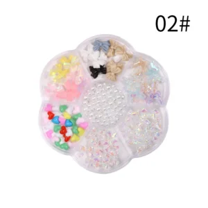 Mixed resin nail charms with candy hearts, bows, pearls, and iridescent crystals
