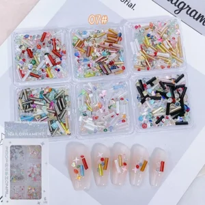 Nail decorations set 07# Colorful Crystal Bar Set with rainbow tubes and tiny rhinestones in varied shades