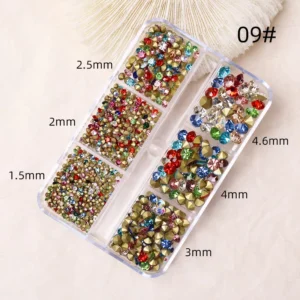 Colorful nail rhinestone set with a variety of shapes and sizes.
